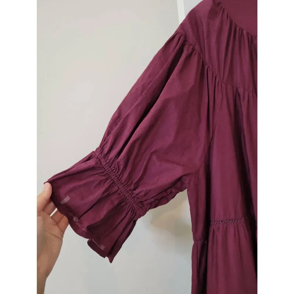 Wine Ruffled Tiered Midi Sundress - Picture 2 of 12